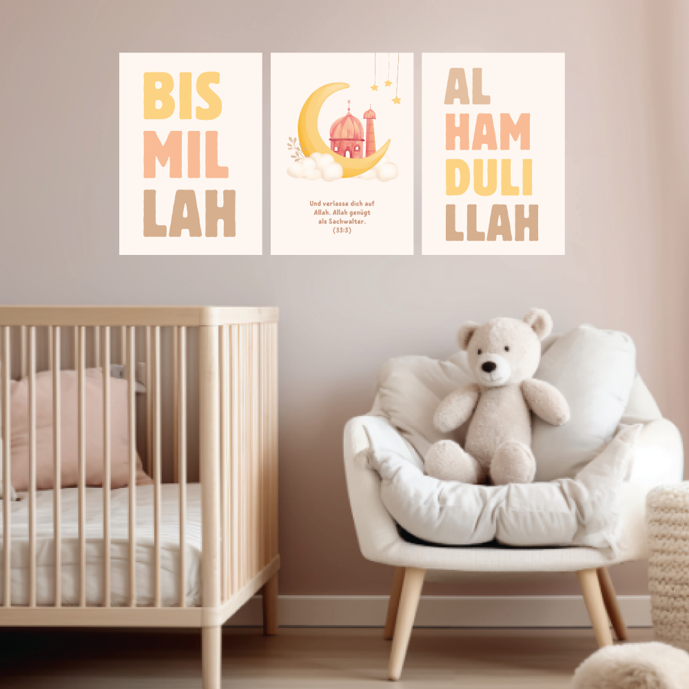 3'lü Wansticker poster seti Bismillah - Almanca veya Türkçe