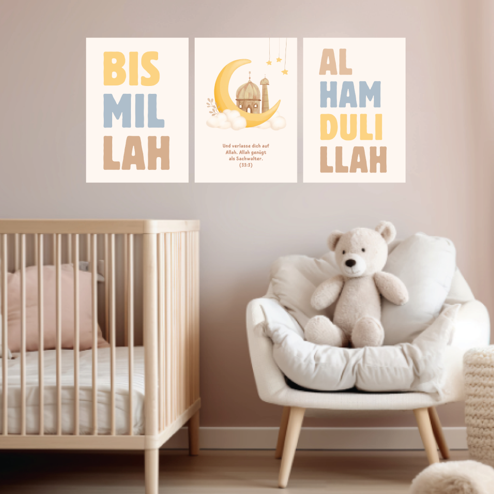 3'lü Wansticker poster seti Bismillah - Almanca veya Türkçe