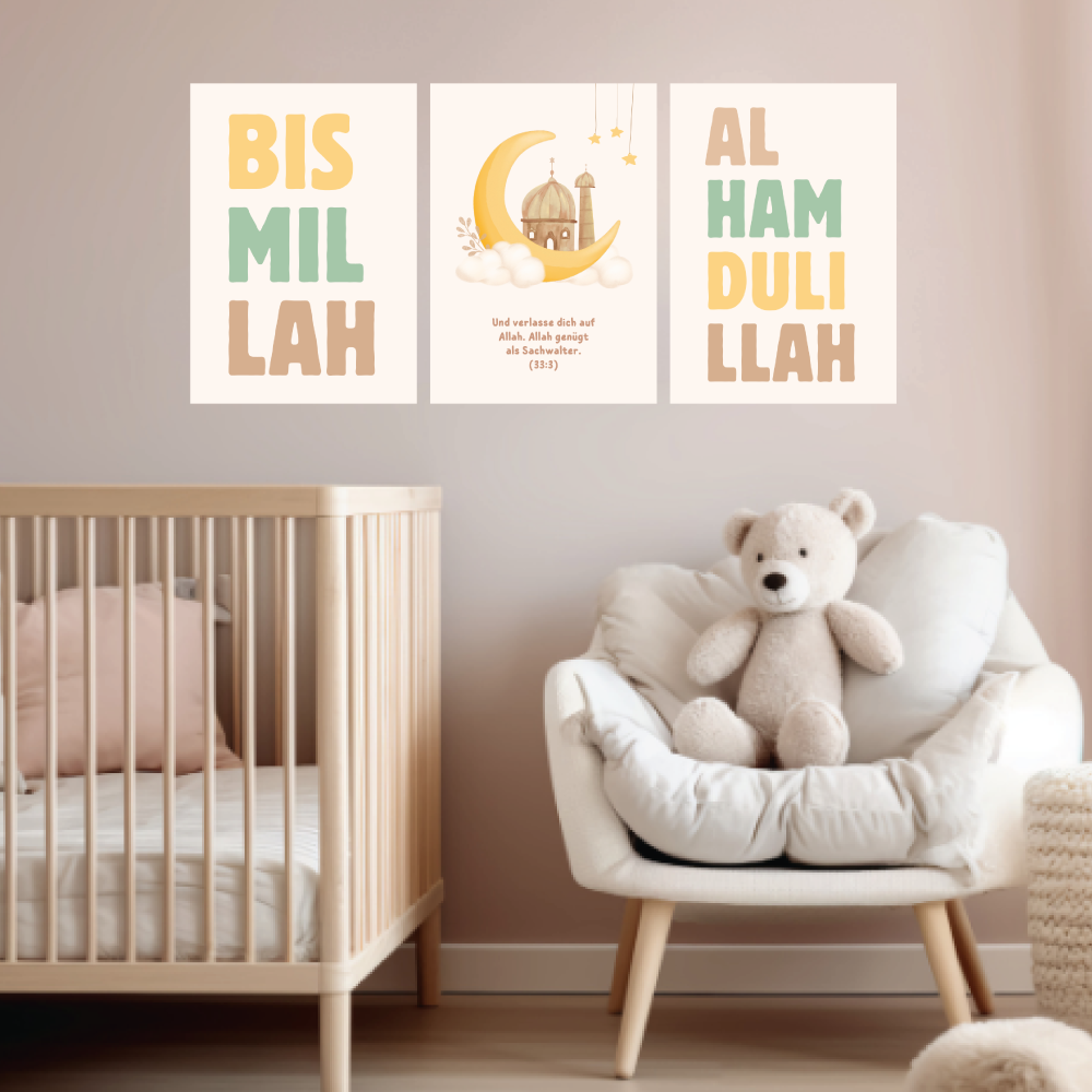 3'lü Wansticker poster seti Bismillah - Almanca veya Türkçe