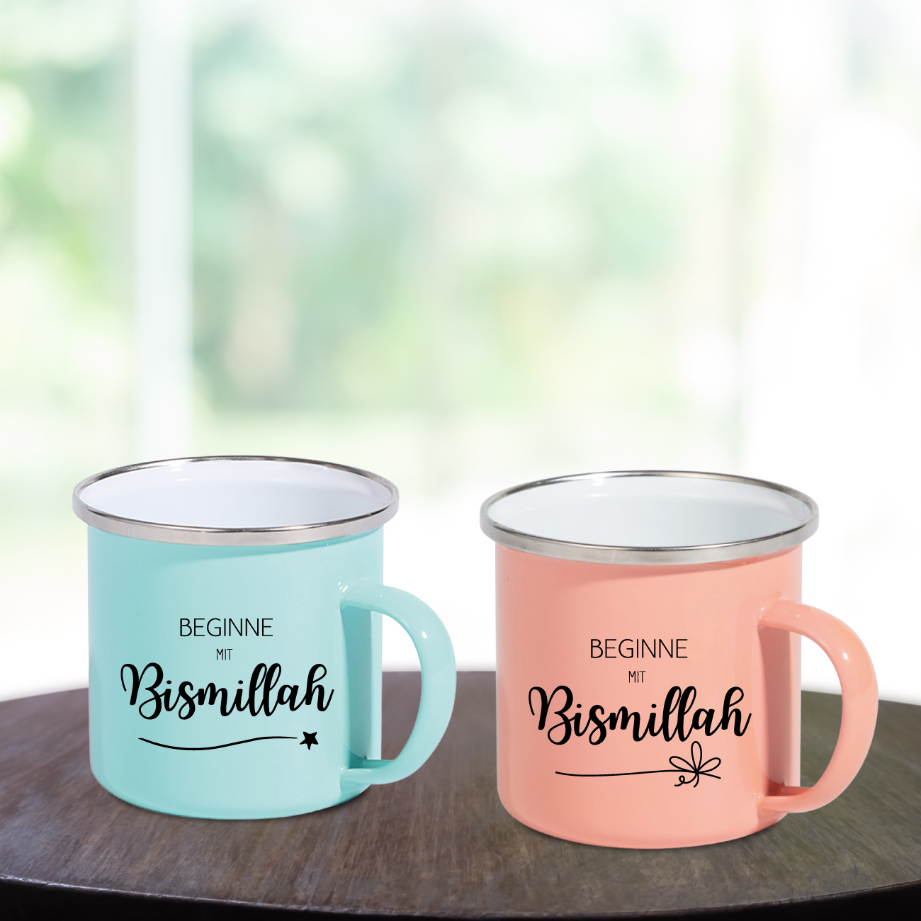 Emaile Tasse Aprikose - Beginne mit Bismillah