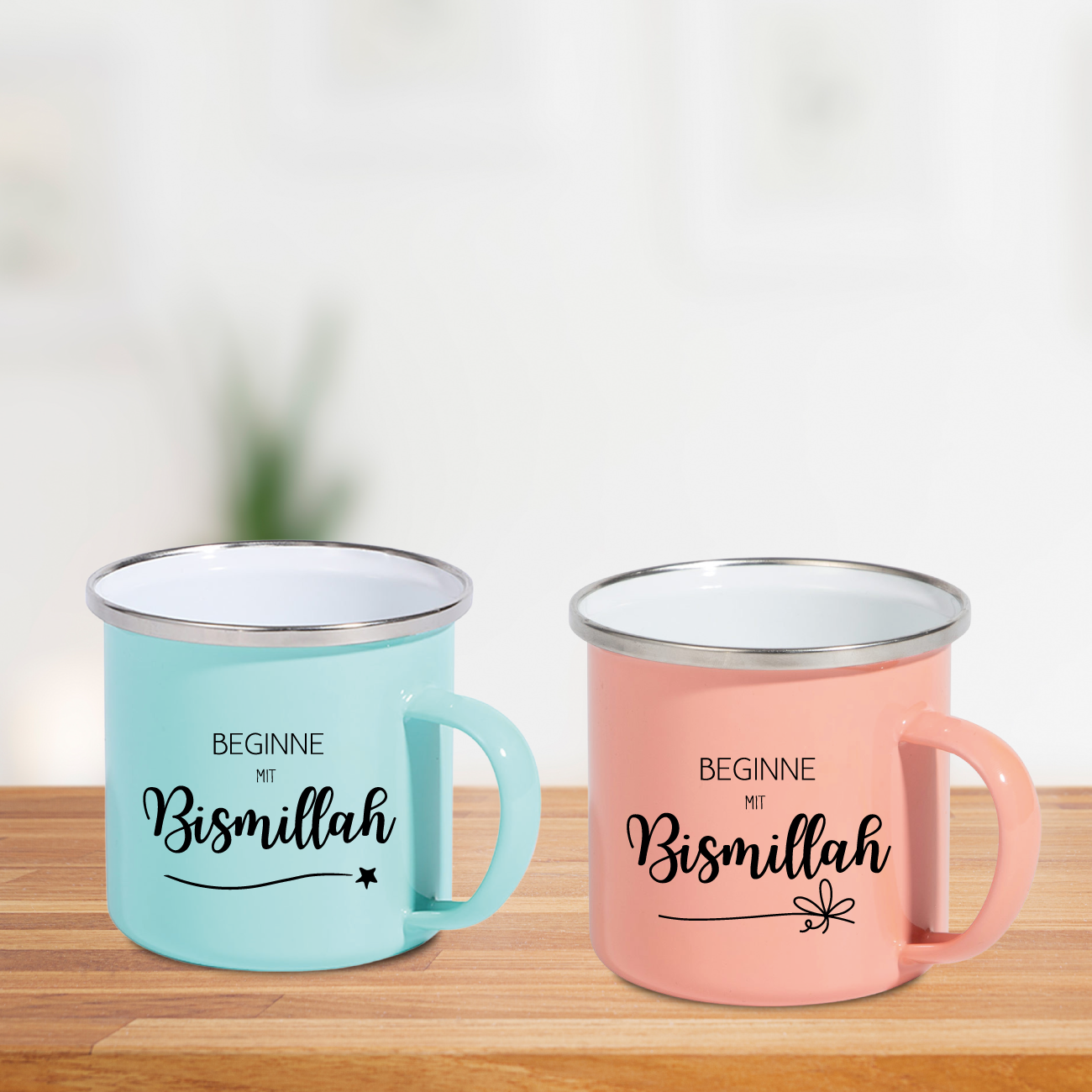 Emaile Tasse Aprikose - Beginne mit Bismillah
