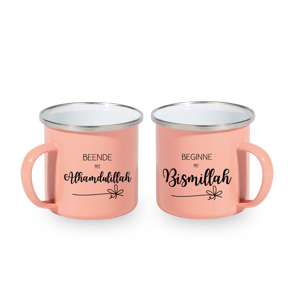Emaile Tasse Aprikose - Beginne mit Bismillah