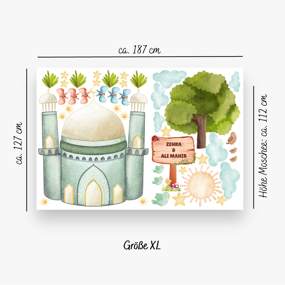 Wandsticker Moschee-Grün im Frühling -Personalisierbar