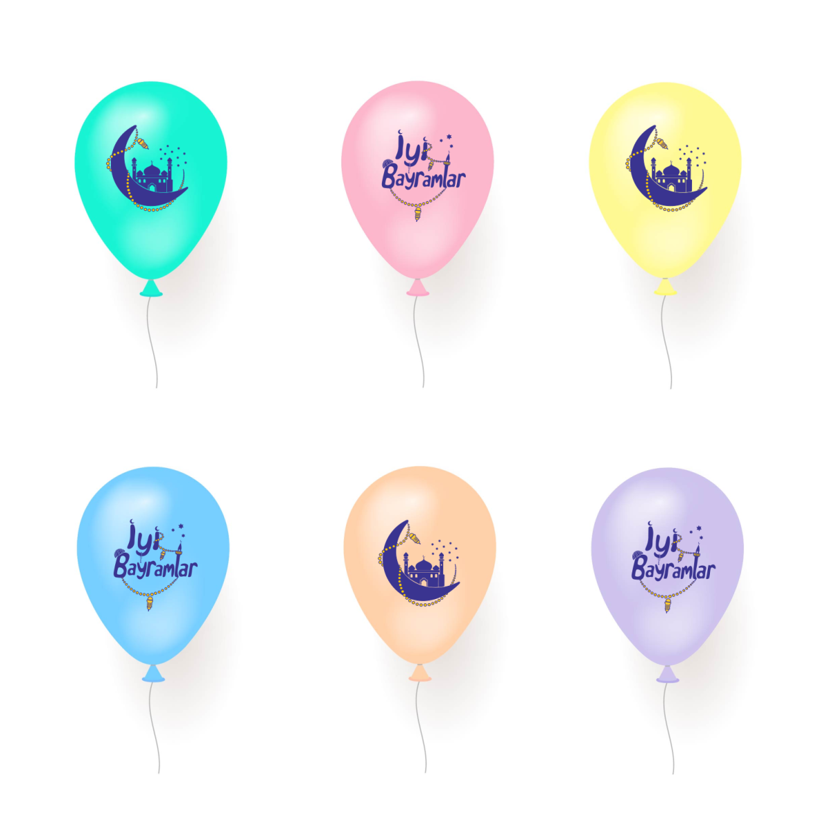 İyi Bayramlar balonları - renk seçeneği (çift taraflı baskılı)