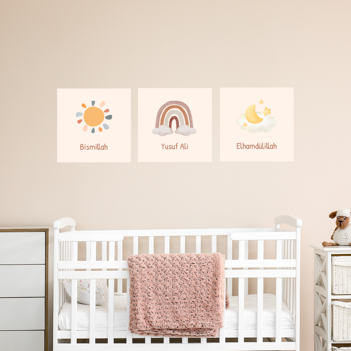 3'lü kişiselleştirilmiş Bismillah duvar çıkartması poster seti (Türkçe)