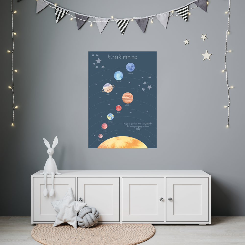Duvar sticker güneş sistemi posteri - mavi - Almanca veya Türkçe