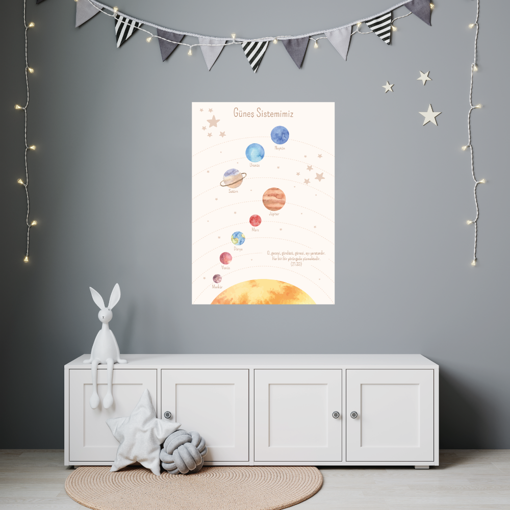 Duvar sticker güneş sistemi posteri - bej - Almanca veya Türkçe