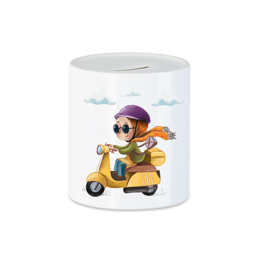 Kumbara - moped üzerinde başörtülü kız