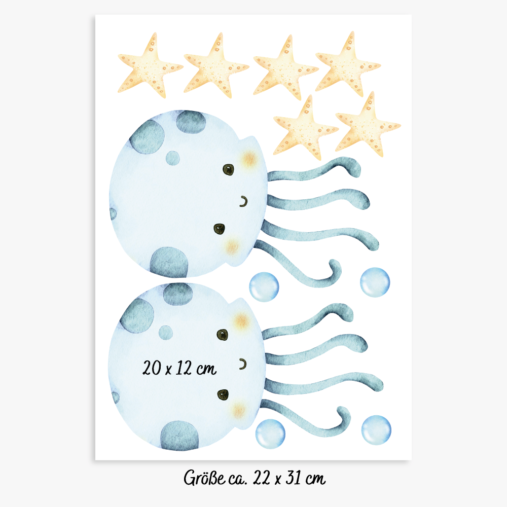 Wandsticker Unterwasserwelt-Krake Blau