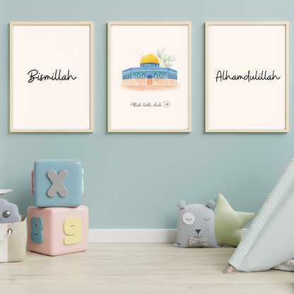 Bismillah-Allah liebt dich-Alhamdulillah -3er Set Poster -Qubbat as-Sachra