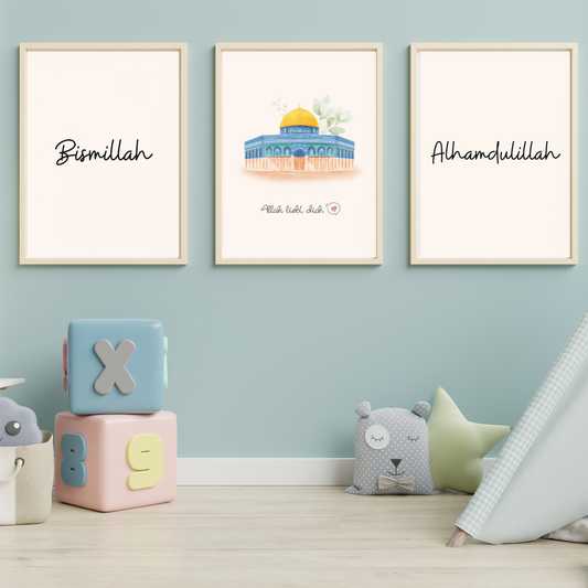 Bismillah-Allah liebt dich-Alhamdulillah -3er Set Poster -Qubbat as-Sachra