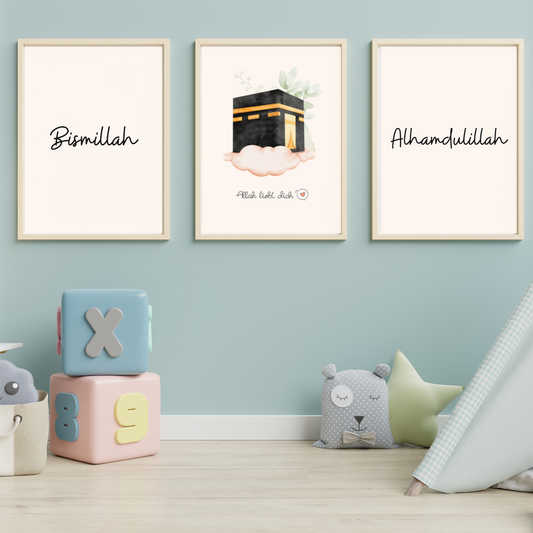 Bismillah-Allah liebt dich-Alhamdulillah -3er Set Poster -Kaaba