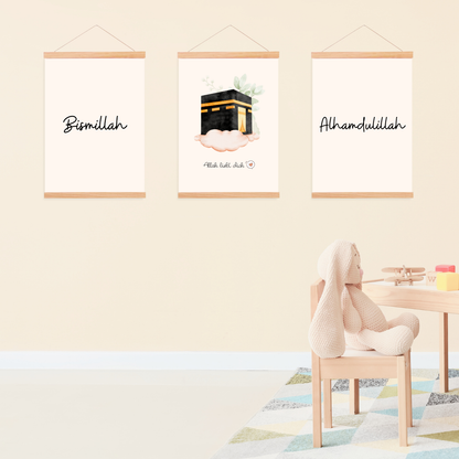 Bismillah-Allah liebt dich-Alhamdulillah -3er Set Poster -Kaaba