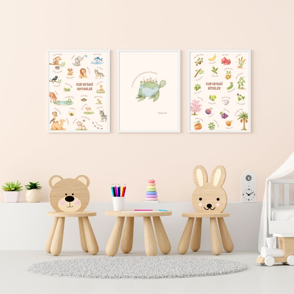 Kur'an`daki Hayvanlar ve Bitkiler 3lü Poster-Seti