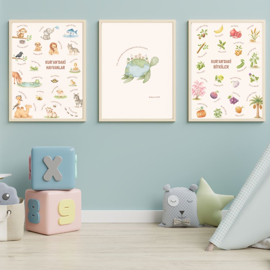 Kur'an`daki Hayvanlar ve Bitkiler 3lü Poster-Seti