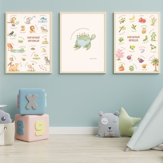 Kur'an`daki Hayvanlar ve Bitkiler 3lü Poster-Seti