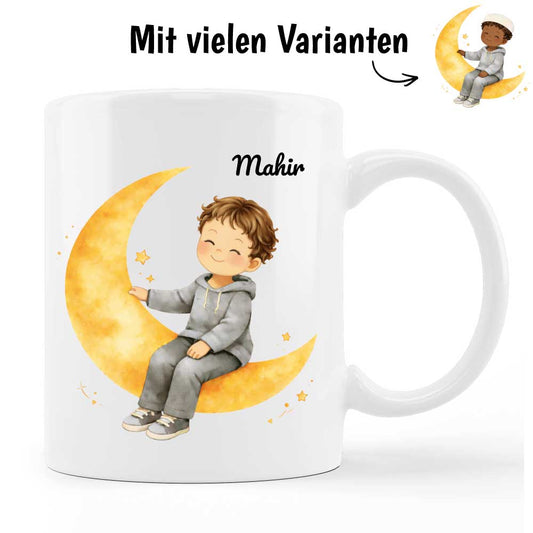 Junge auf dem Mond - Personalisierte Tasse oder Spardose