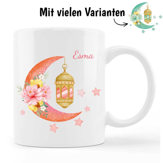 Blumenmond im Laternenlicht - Personalisierte Tasse oder Spardose