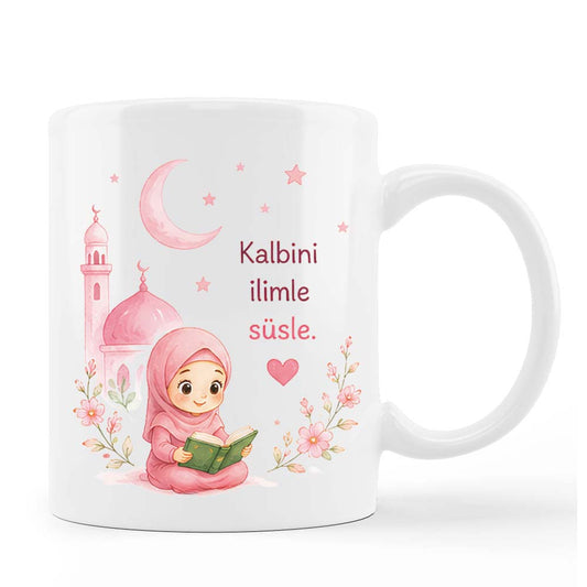Kalbini ilimle süsle - Pembe - Personalisierte Tasse oder Spardose