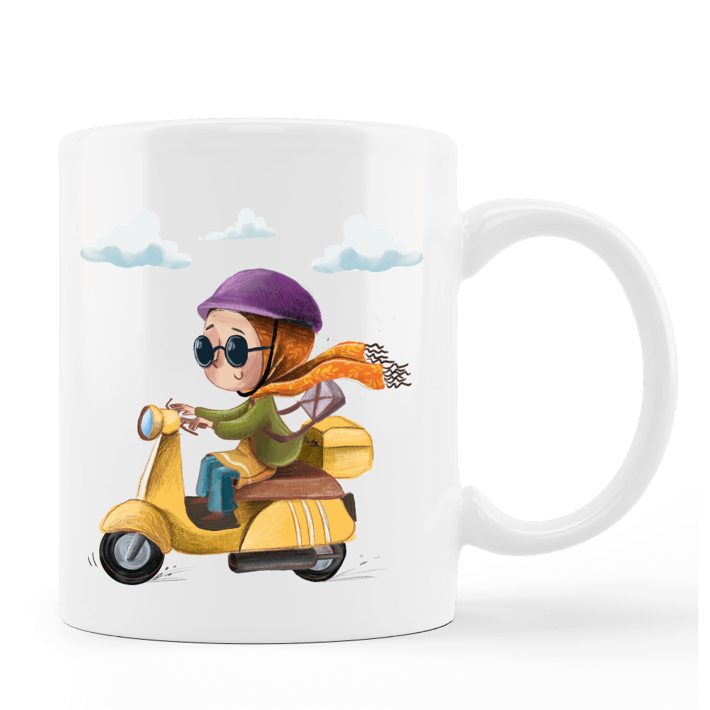 Mädchen mit Kopftuch auf Moped - Tasse personalisierbar