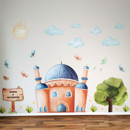 Wandsticker Moschee-Terracotta im Frühling -Personalisierbar