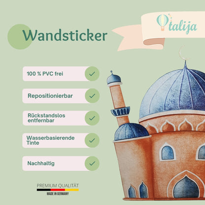 Wandsticker Moschee Gebetsecke-Blau